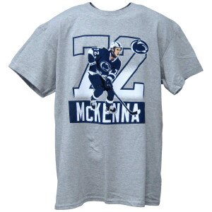 heather gray short sleeve t-shirt with 72 McKenna, likeness, and Penn State Athletic Logo